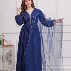 Neelrang – Royal Blue Handworked Cotton Anarkali Set