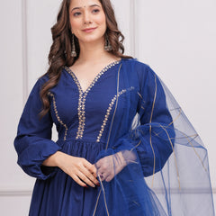 Neelrang – Royal Blue Handworked Cotton Anarkali Set