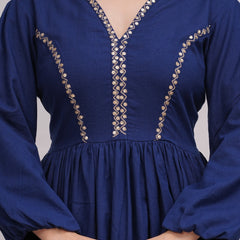 Neelrang – Royal Blue Handworked Cotton Anarkali Set