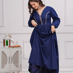 Neelrang – Royal Blue Handworked Cotton Anarkali Set