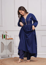 Neelrang – Royal Blue Handworked Cotton Anarkali Set