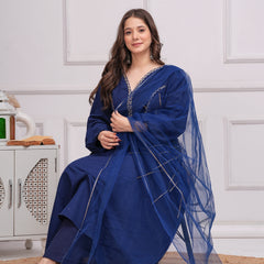 Neelrang – Royal Blue Handworked Cotton Anarkali Set