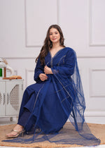 Neelrang – Royal Blue Handworked Cotton Anarkali Set