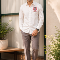 Men’s Ivory Coral Ombre Cotton Resort Shirt | Rasrainaa
