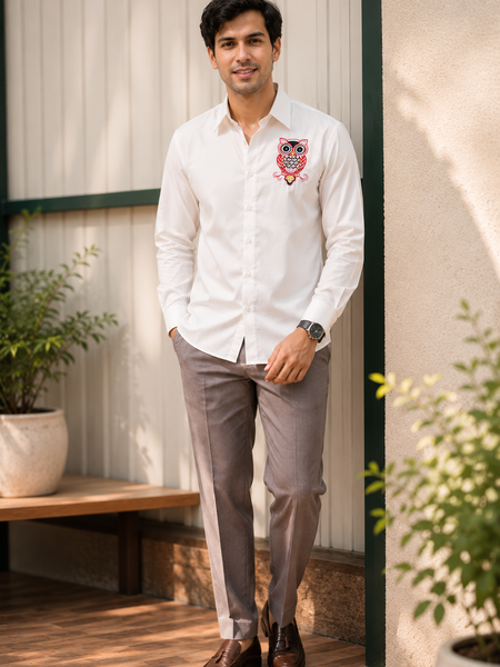 Men’s Ivory Coral Ombre Cotton Resort Shirt | Rasrainaa