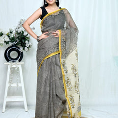 RangBagru Hand Block Printed Kota Doriya Saree with Blouse Piece