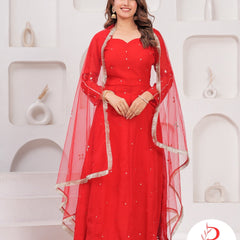 🌶️🌶️ Gulnar” – Red Gota Handworked Georgette Anarkali Set