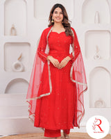 🌶️🌶️ Gulnar” – Red Gota Handworked Georgette Anarkali Set