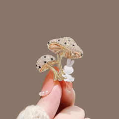Enchanted Bunny Garden – Crystal Mushroom Brooch