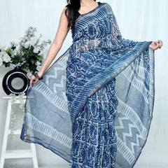 RangBagru Hand Block Printed Kota Doriya Saree with Blouse Piece