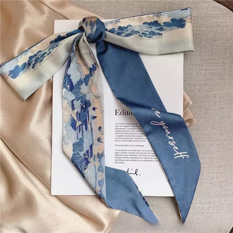 Azure Blossom Luxe Twilly Scarf