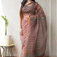 RangBagru Hand Block Printed Kota Doriya Saree with Blouse Piece