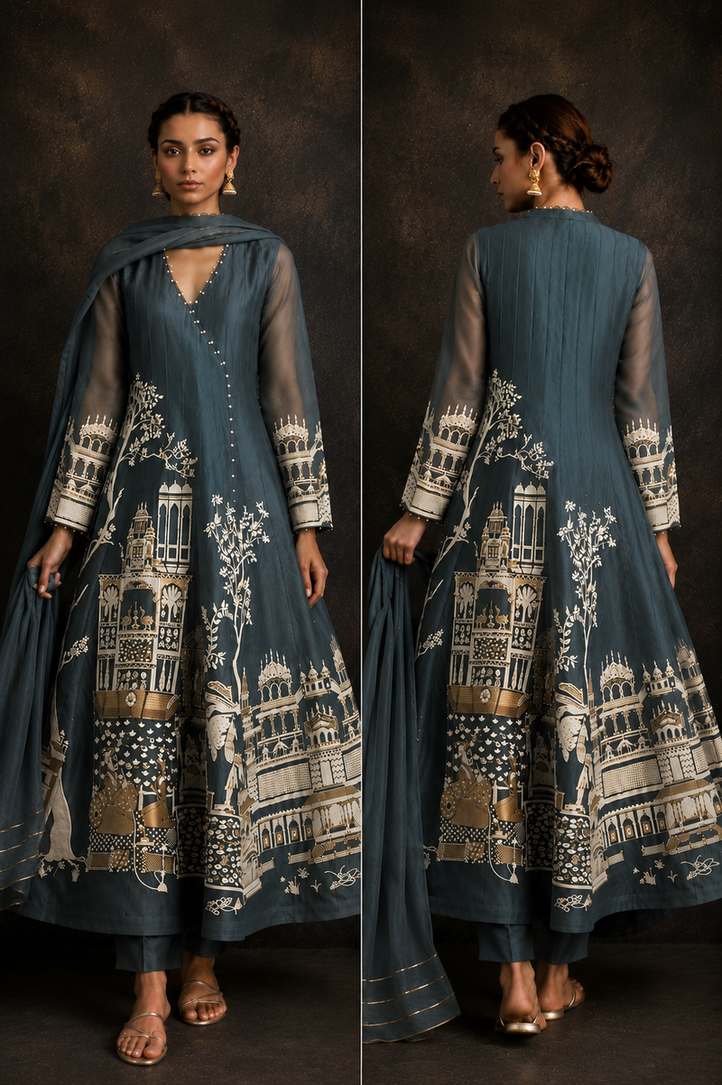 Rasrainaa Heritage Palace Anarkali Suit Set | Designer Printed Ethnic Wear | Multiple Colours
