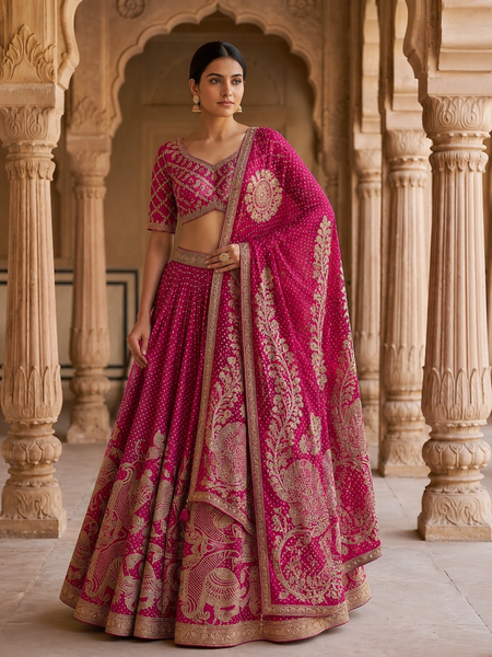 Handcrafted Gajji Silk Handwork Dupatta with Traditional Paisley & Bandhani-Inspired Embroidery