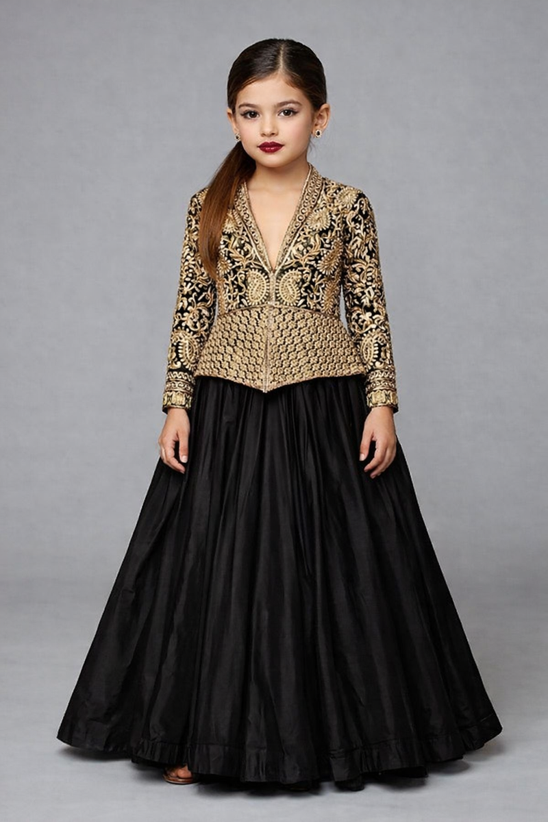 Heritage Gold Embroidered Black Festive Gown
