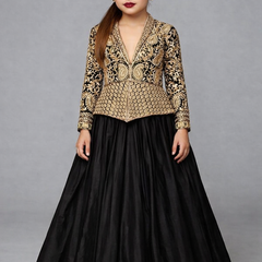 Heritage Gold Embroidered Black Festive Gown