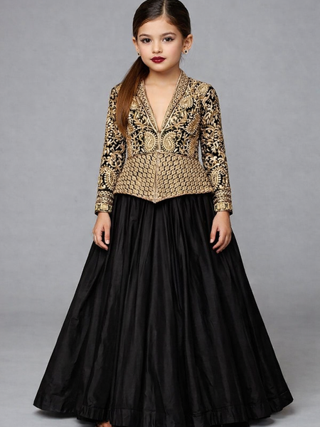 Heritage Gold Embroidered Black Festive Gown