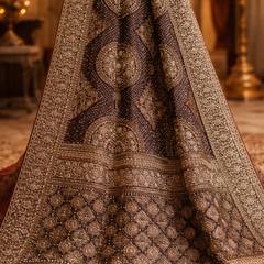 Royal Zari Heritage Bridal Dupatta– Antique Gold Handcrafted Elegance
