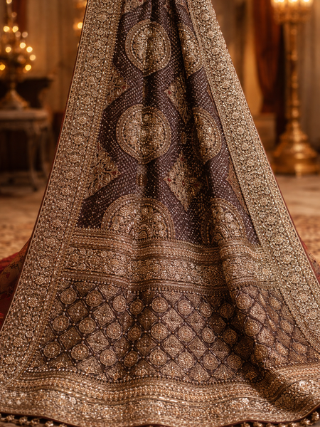 Royal Zari Heritage Bridal Dupatta– Antique Gold Handcrafted Elegance