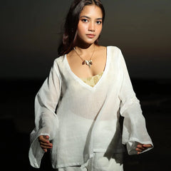 Women White Mul Cotton Sheer Top