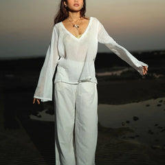 Women White Mul Cotton Sheer Top