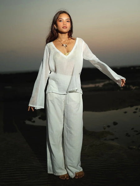 Women White Mul Cotton Sheer Top