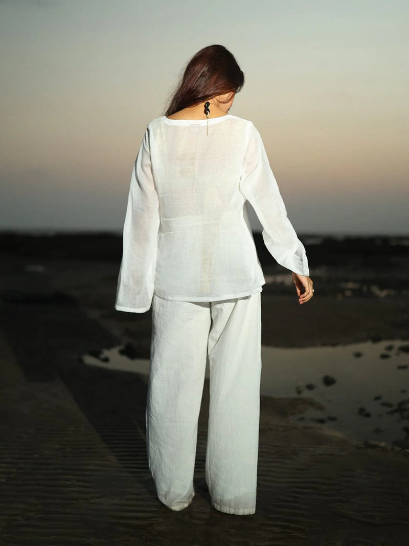 Women White Mul Cotton Sheer Top