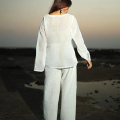 Women White Mul Cotton Sheer Top