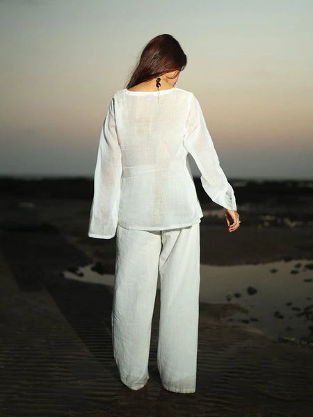 Women White Mul Cotton Sheer Top