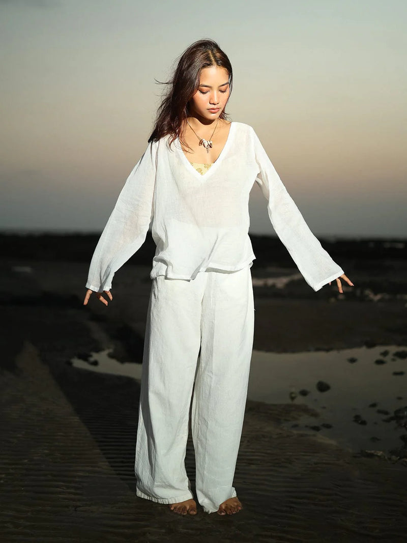 Women White Mul Cotton Sheer Top