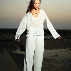 Women White Mul Cotton Sheer Top
