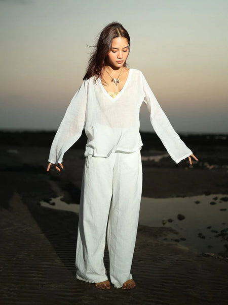 Women White Mul Cotton Sheer Top