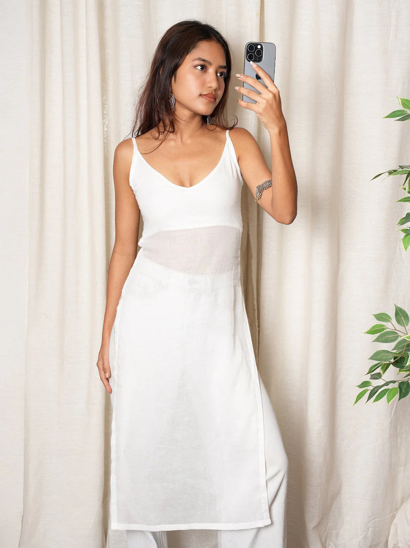 Women White Layered Mul Cotton Kurta