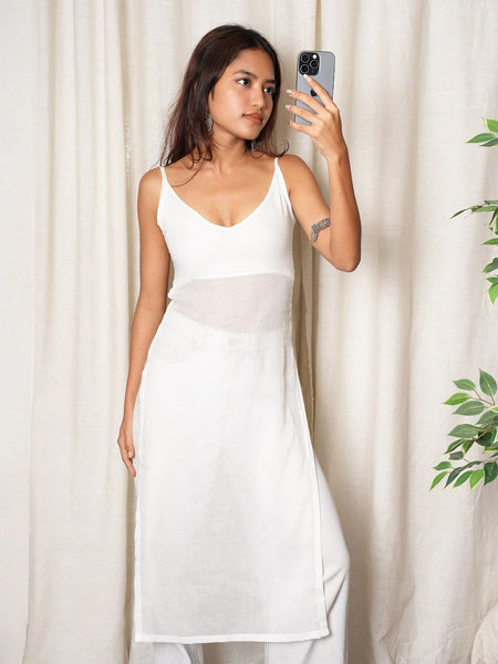 Women White Layered Mul Cotton Kurta