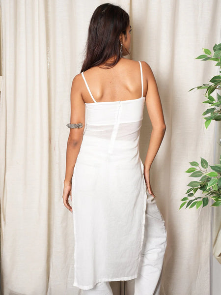 Women White Layered Mul Cotton Kurta