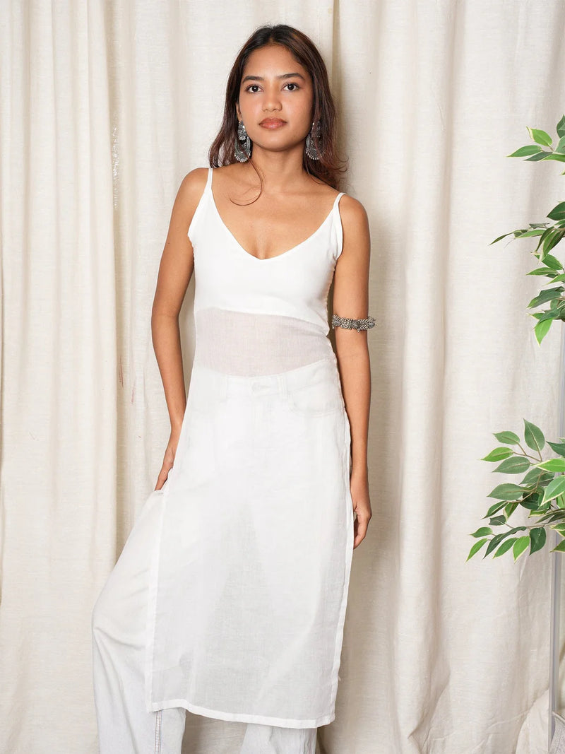 Women White Layered Mul Cotton Kurta