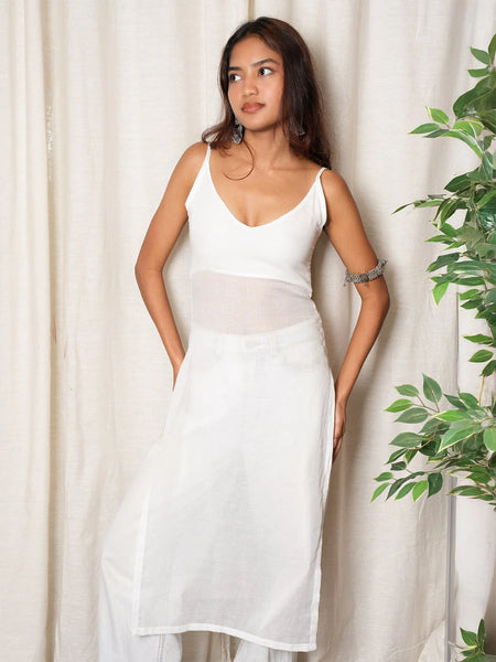 Women White Layered Mul Cotton Kurta