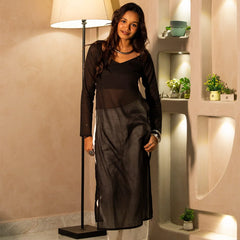 Women Black Sheer Mul Cotton Kurta