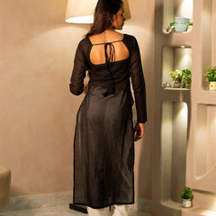 Women Black Sheer Mul Cotton Kurta