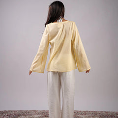 Women Light Yellow Mul Cotton Sheer Top