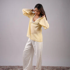 Women Light Yellow Mul Cotton Sheer Top