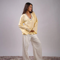 Women Light Yellow Mul Cotton Sheer Top