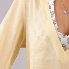 Women Light Yellow Mul Cotton Sheer Top