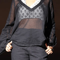 Women Black Mul Cotton Sheer Top