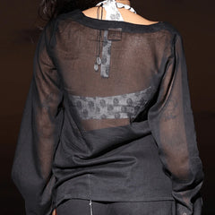 Women Black Mul Cotton Sheer Top
