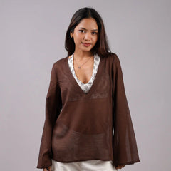 Women Brown Mul Cotton Sheer Top
