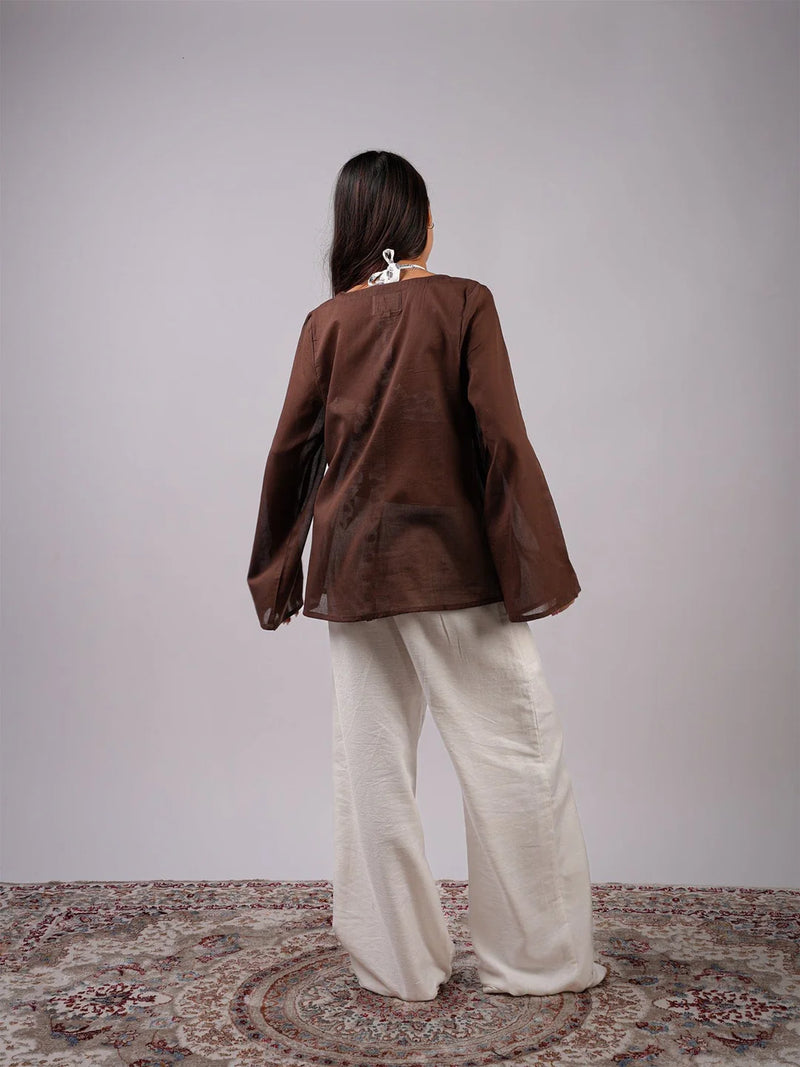 Women Brown Mul Cotton Sheer Top