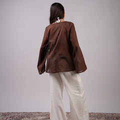 Women Brown Mul Cotton Sheer Top
