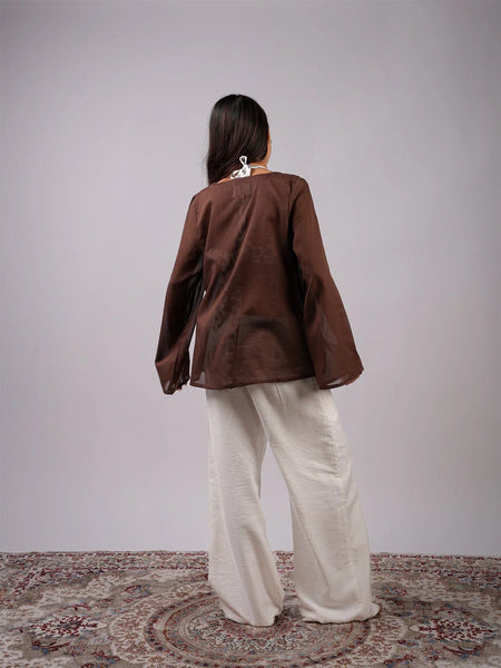 Women Brown Mul Cotton Sheer Top