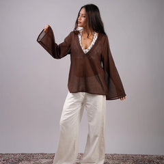 Women Brown Mul Cotton Sheer Top